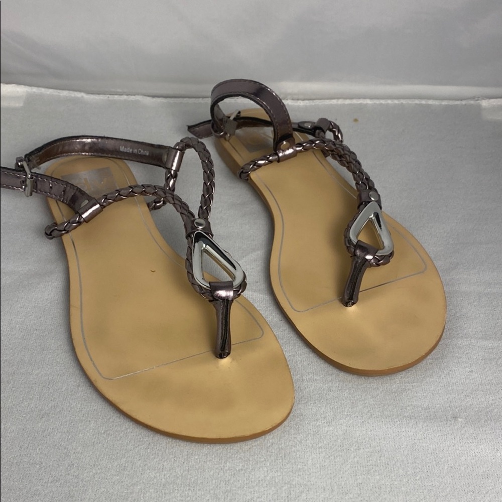 Dolce Vita Silver Tan Sandals with Braided Straps size 7